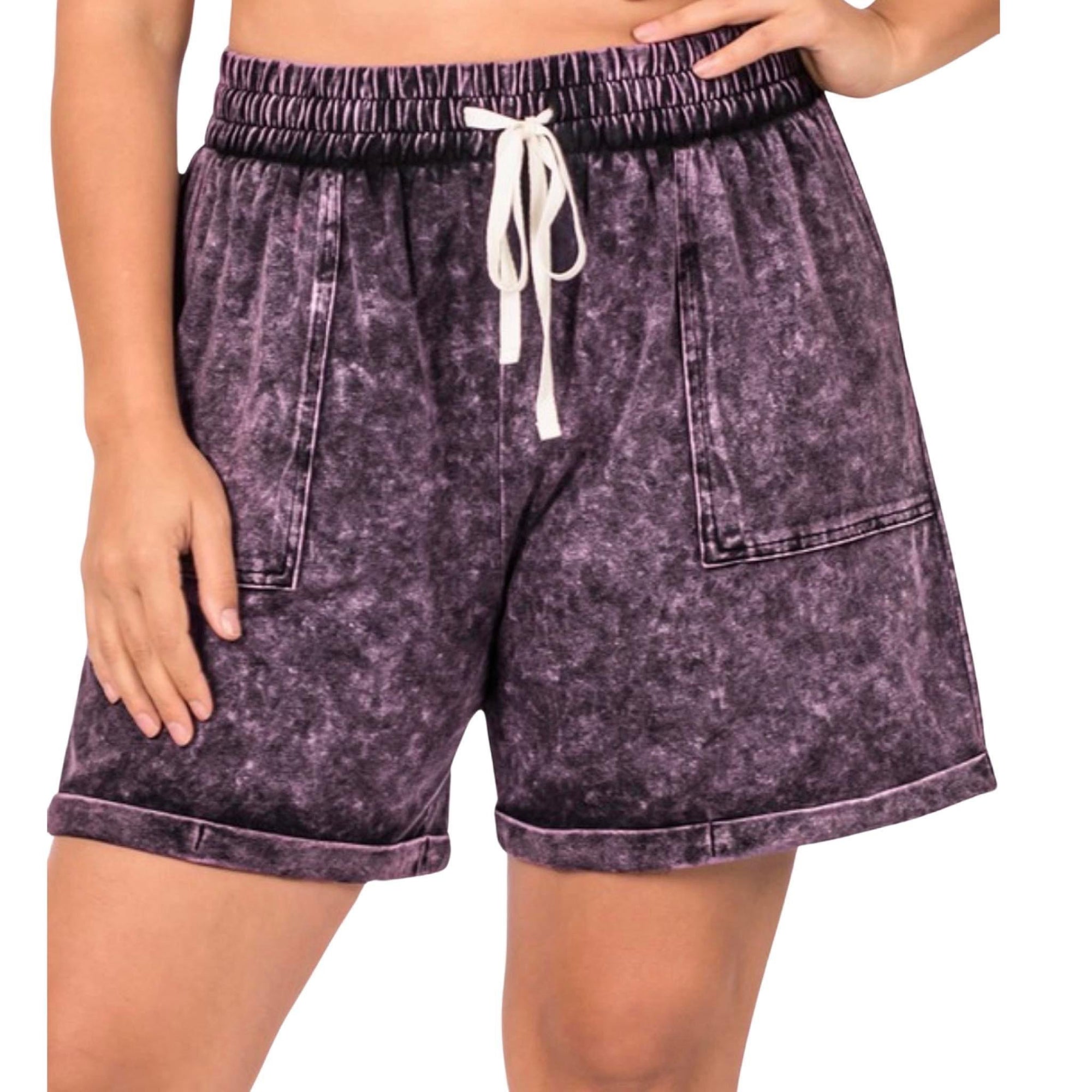 PLUS Zenana Blackberry Purple Mineral Wash Shorts