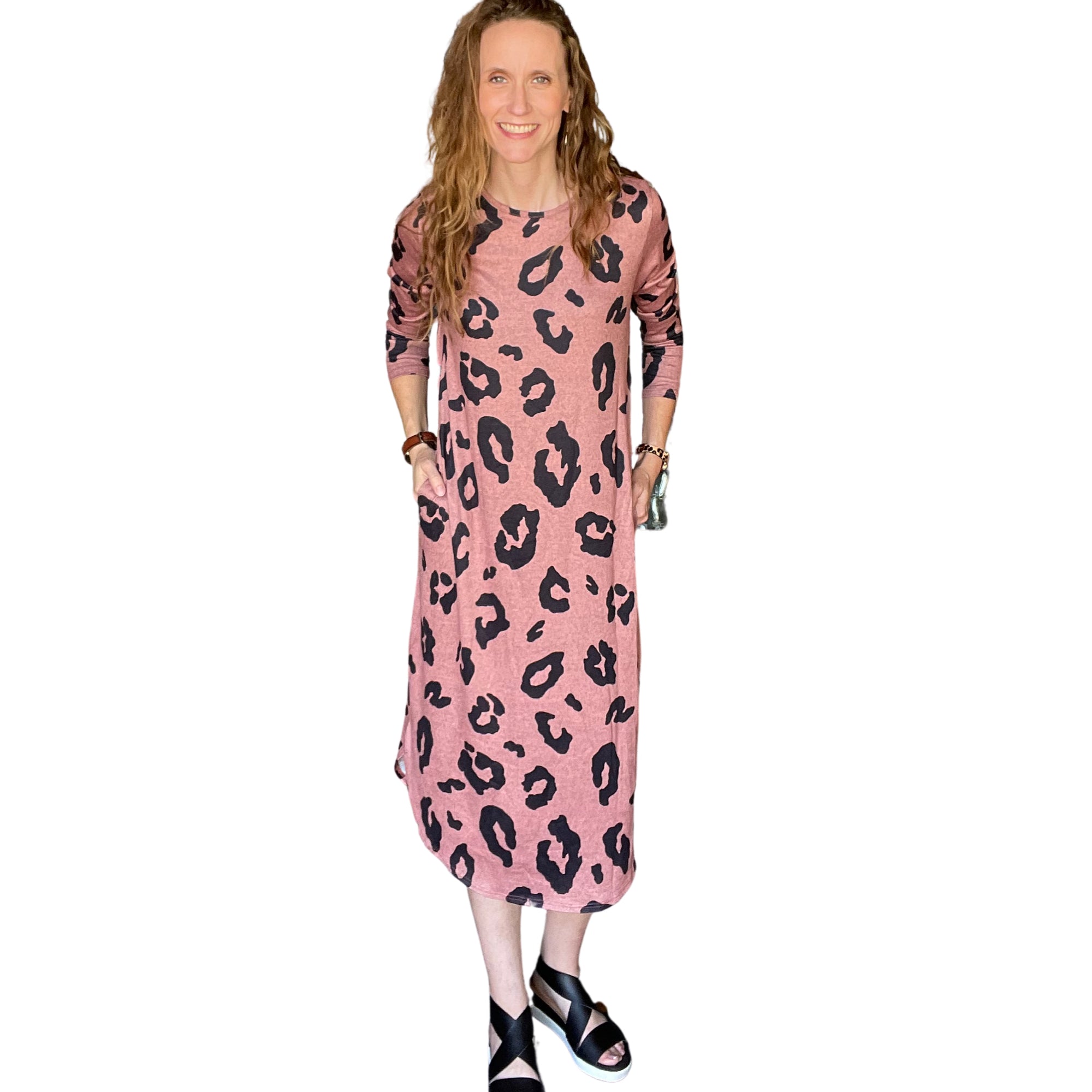 PLUS/REG Fall in Leopard Midi Dress