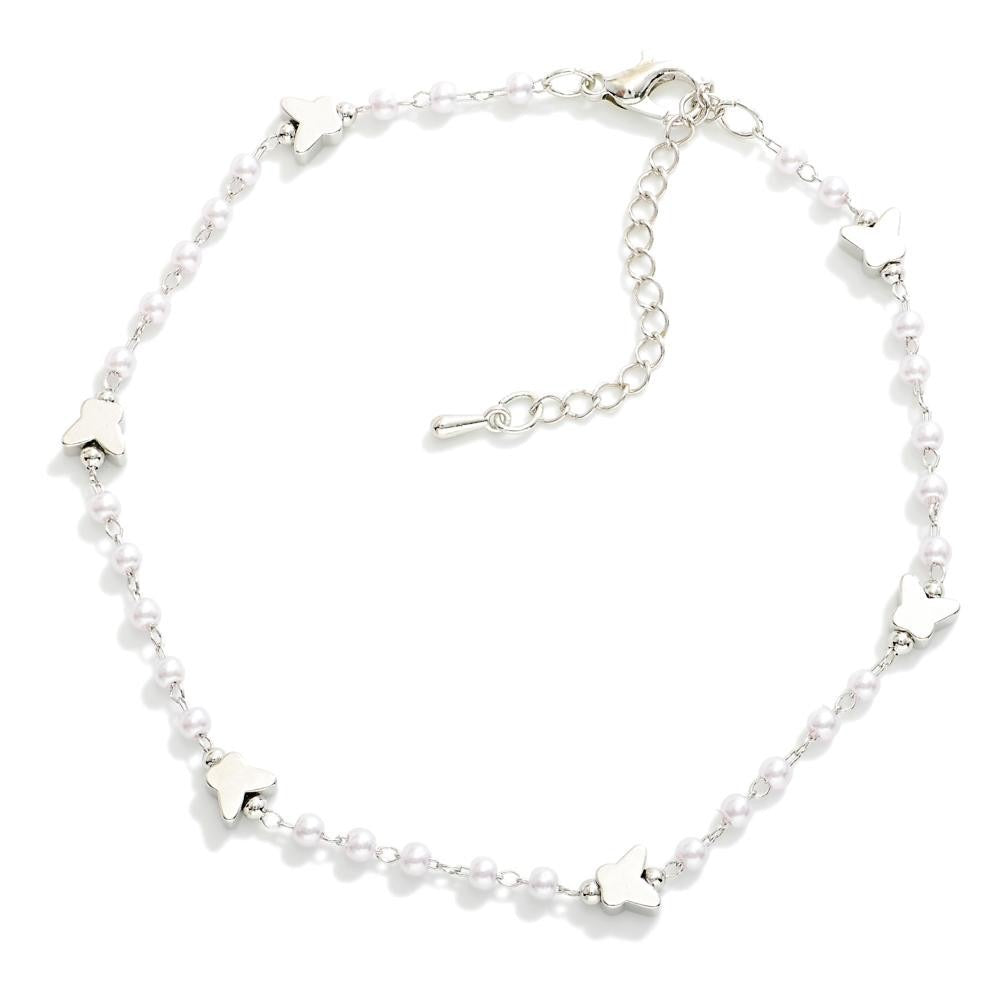 Silver and Pearl Butterfly Anklet