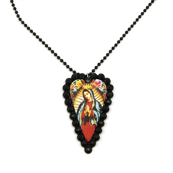 Black Crystal Virgin Mary Necklace
