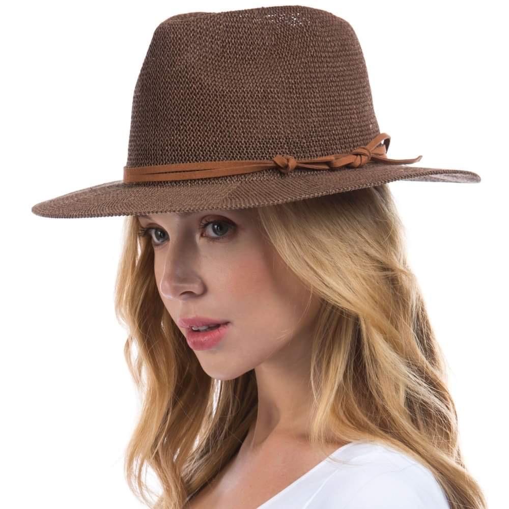 Brown Woven Panama Hat Featuring Leather Band