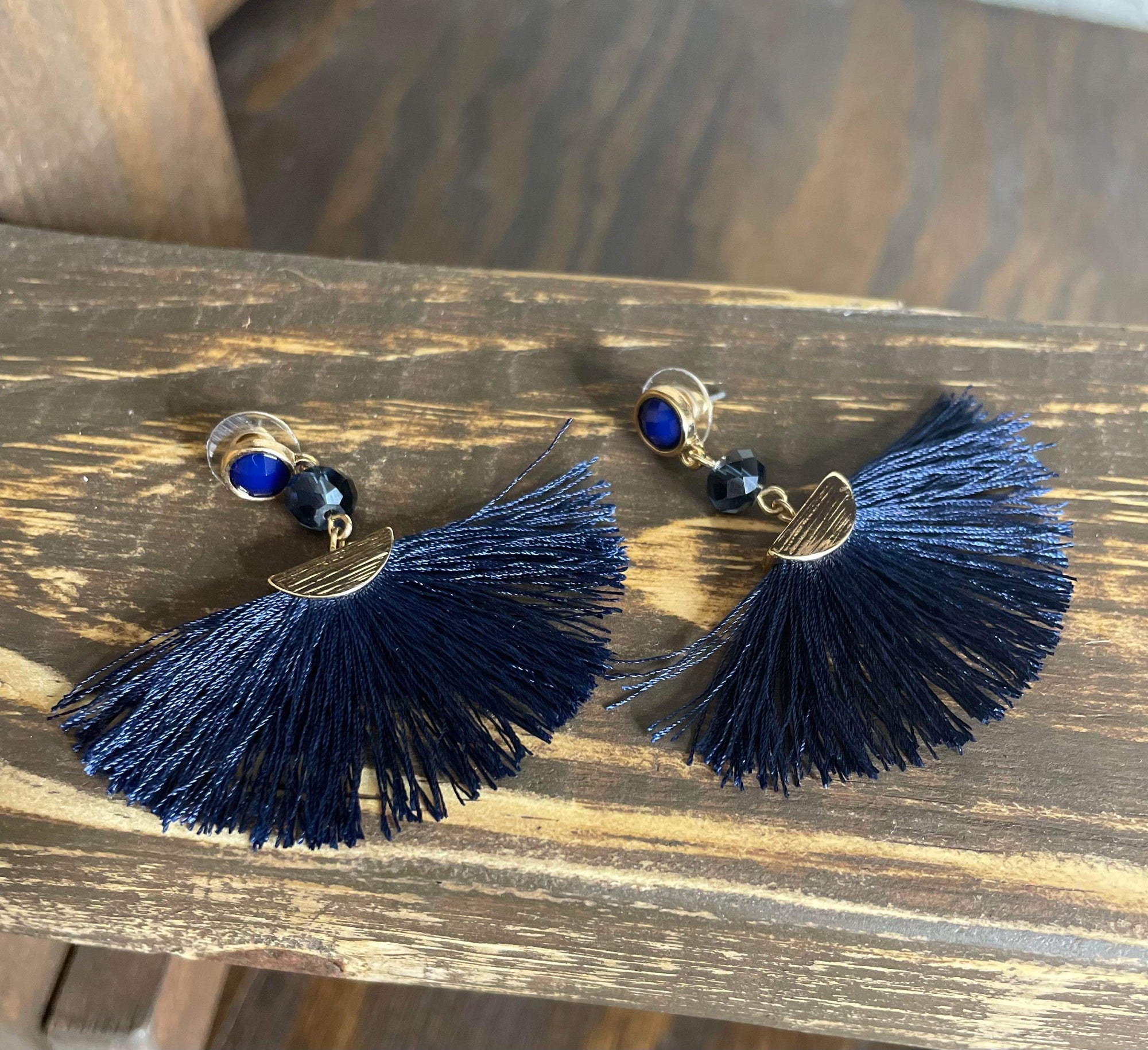 Navy Chic Tassel Earrings