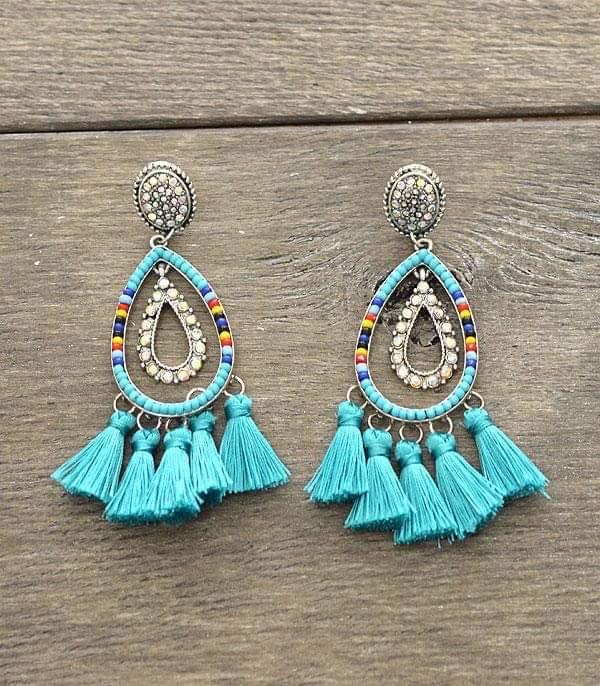 Turquoise bling tassel earrings