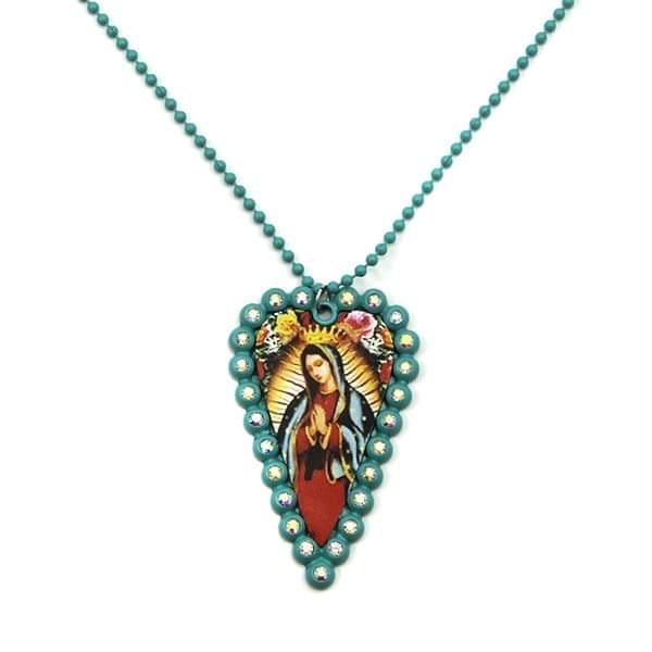 Virgin Mary Turquoise Heart Necklace