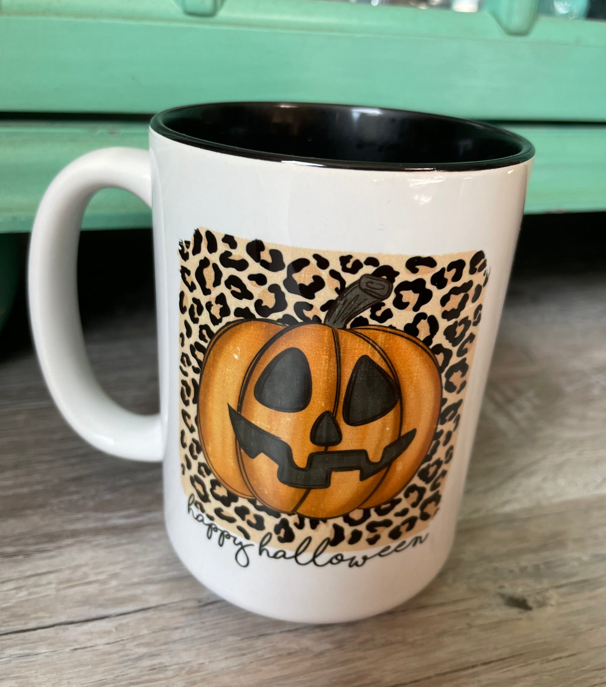 Happy Halloween Leopard Pumpkin Mug 15oz