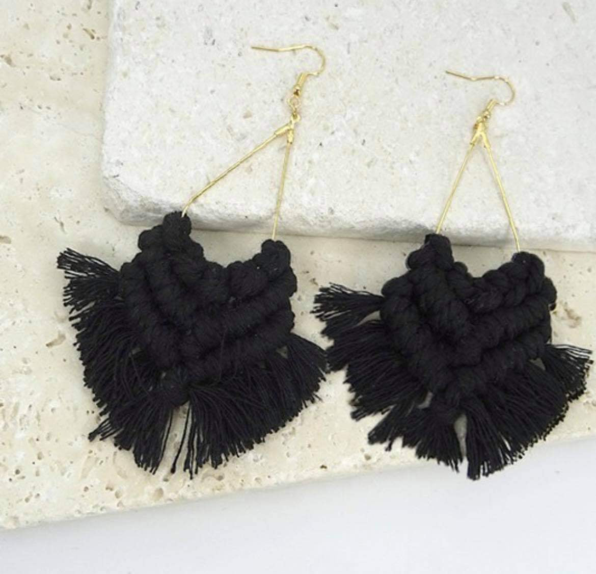 Boho Handmade Black Tassel Earrings