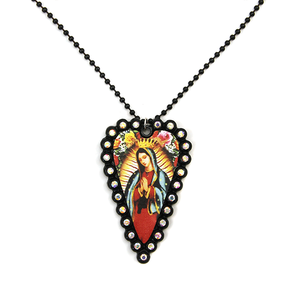 Black Bling Virgin Mary Necklace